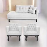 Kit Diva Recamier Azura 140cm Lado Esquerdo E 02 Poltronas Classic Suede - Amarena Móveis Cor Branco