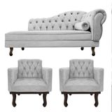 Kit Diva Recamier Diana 120cm Lado Esquerdo E 2 Poltrona Classic Linho - Amarena Móveis Cor Cinza Claro