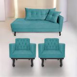Kit Diva Recamier Azura 140cm Lado Esquerdo E 02 Poltronas Classic Suede - Amarena Móveis Cor Azulturquesa