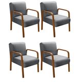 Kit 4 Poltronas Anita Conjunto Cadeiras Moderna Braço Madeira Cinza 320