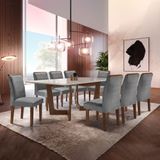 Conjunto Sala De Jantar Nápoles Tampo Vidro/mdf Com 8 Cadeiras Luísa Smart Plus Cel Móveis Chocolate/off White/cinza