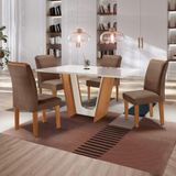 Conjunto Sala de Jantar Mesa Tampo Dakota Plus Vidro 120x80cm com 4 Cadeiras Luisa Yescasa Cinamomo/Off White/Suede Animale