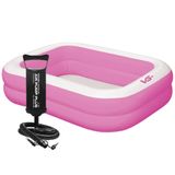 Piscina Inflavel Retangular Rosa 100 Litros Com Bomba Vg+