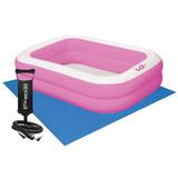 Piscina Inflavel Retangular Rosa 302 Litros Com Bomba E Forro Pvc Vg+
