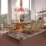 Conjunto Sala De Jantar Genova Tampo Vidro/mdf Com 8 Cadeiras Genova Smart Plus Cel Móveis Cinamomo/off White/marrom Claro