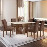 Conjunto Sala De Jantar Mesa Laura Tampo Dakota Plus 160x80cm Com 6 Cadeiras Laura Yescasa Chocolate/off White/suede Animale