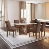 Conjunto Sala De Jantar Mesa Tampo Dakota Plus Vidro 160x80cm Com 6 Cadeiras Laura Yescasa Chocolate/off White/suede Animale