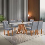 Conjunto Mesa Tampo Smart Plus Vidro Kyra 170cmx90cm 6 Cadeiras Arizona Cinamomo/off White/suede Cinza