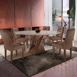 Conjunto Mesa Redonda Com Vidro E 6 Cadeiras Tampo 120cmx120cm Barcelona Yescasa Chocolate/off White/suede Animale