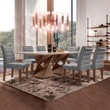 Conjunto Sala De Jantar Genova Tampo Vidro/mdf Com 6 Cadeiras Genova Smart Plus Cel Móveis Chocolate/off White/cinza