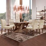 Conjunto Sala De Jantar Genova Tampo Vidro/mdf Com 6 Cadeiras Genova Smart Plus Cel Móveis Chocolate/off White/bege