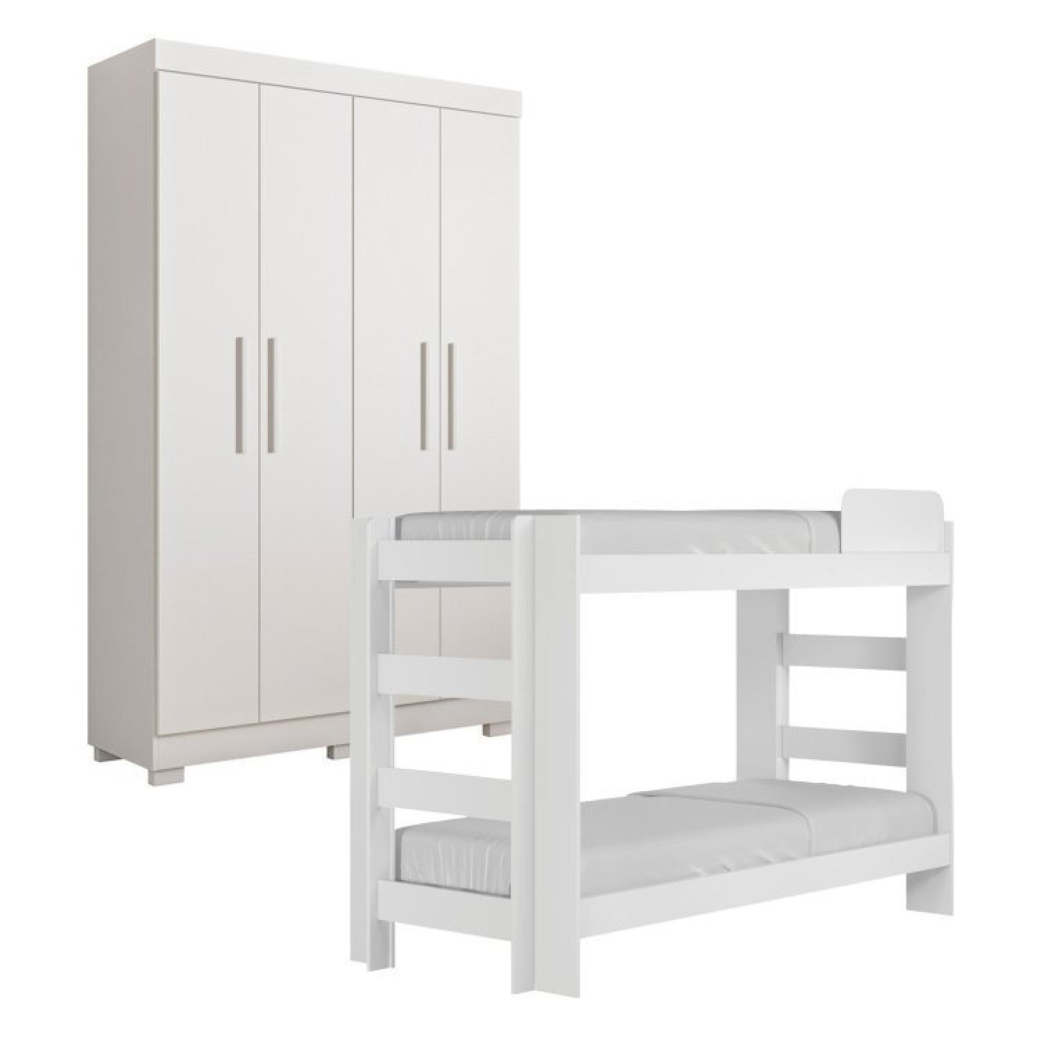 Quarto Infantil/juvenil Com Beliche Flórida E Guarda Roupa 4 Portas 3 Gavetas Flórida 100% Mdf  Branco