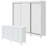 Conjunto De Guarda-roupa 3 Portas 3 Gavetas Saion Plus Com Pés e Cômoda 6 Gavetas Maggiore New Branco
