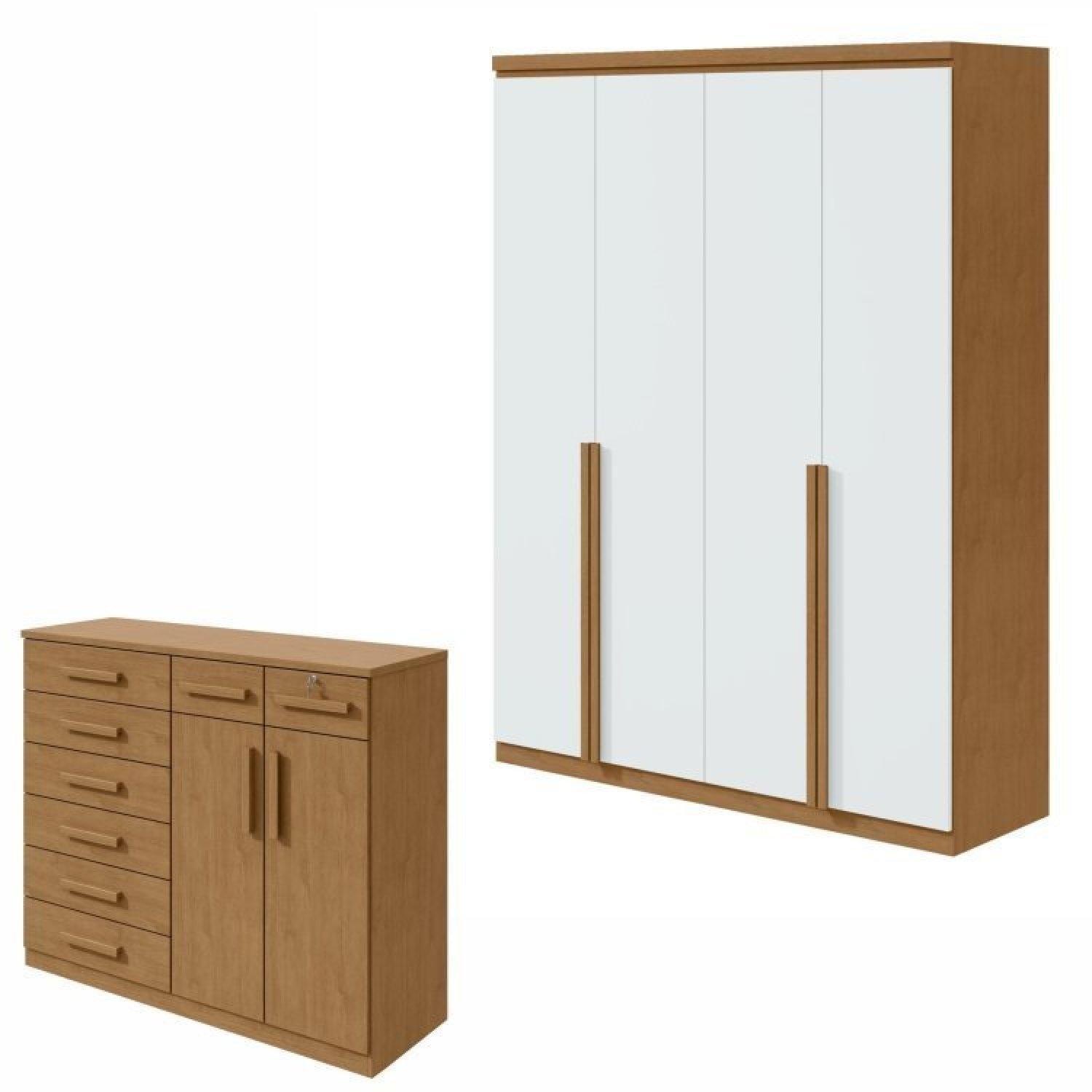 Conjunto De Guarda-roupa Alonzo E Cômoda Toronto Amêndoa Clean/branco