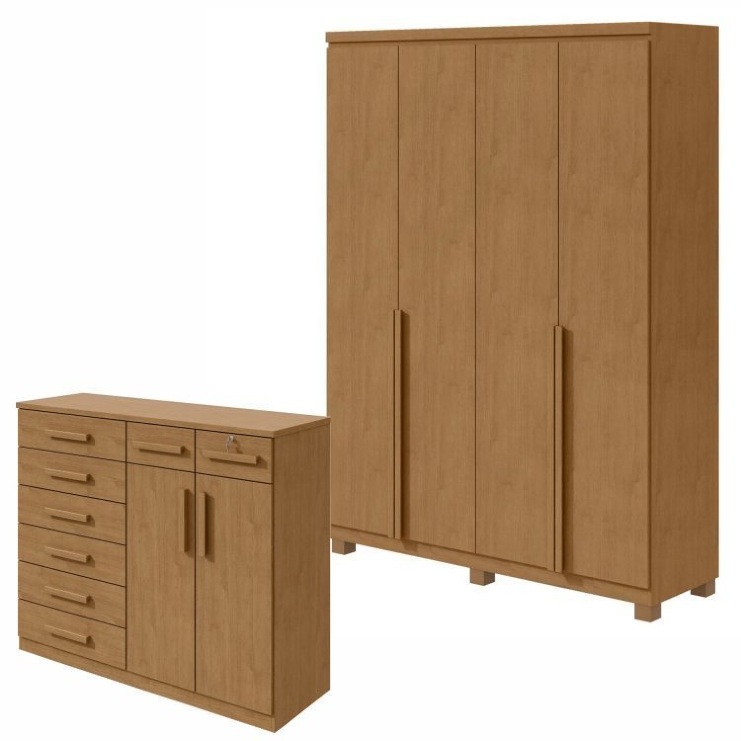 Conjunto De Guarda-roupa Alonzo Com Pés E Cômoda Toronto Amêndoa Clean