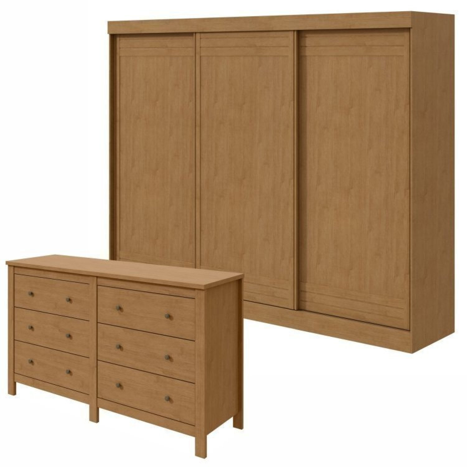 Conjunto De Guarda-roupa 3 Portas 4 Gavetas Nice e Cômoda 6 Gavetas Maggiore New Amêndoa Clean/off White