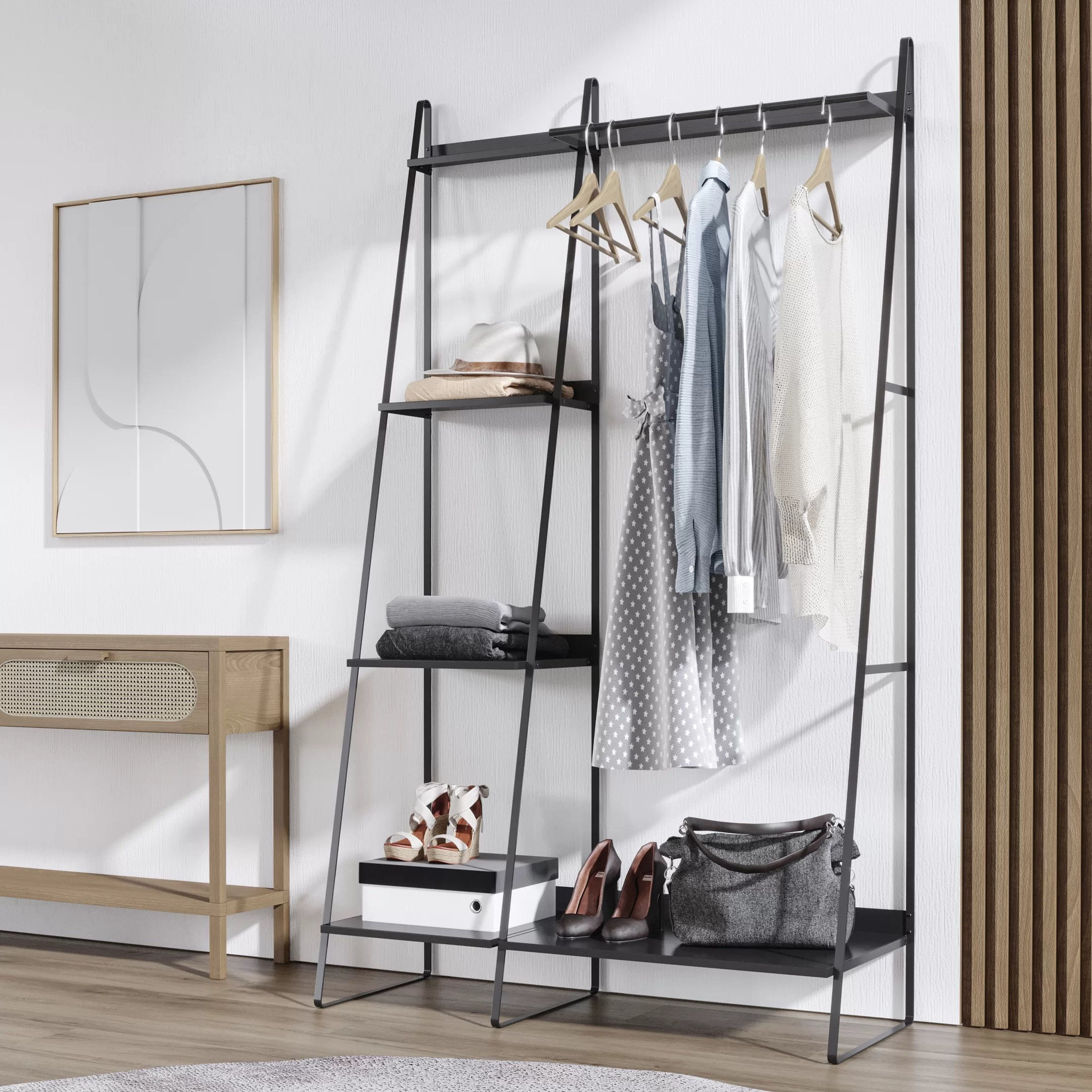 Arara De Roupas Em Aço Begônia Cabecasa Madeiraoriginals Preto Metálico Fosco