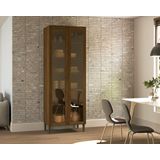 Cristaleira 2 Portas Vidro 1 Gaveta Com Adega Interna 80cm Toronto Noce Oro
