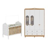 Quarto De Bebê Com Guarda-roupa Com Janelas E Berço Com Capitonê Maya Provençal Espresso Móveis Branco Brilho/amêndoa/branco