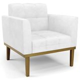 Poltrona Decorativa Base Madeira Castanho Ana Sintético Pu Branco - Ibiza