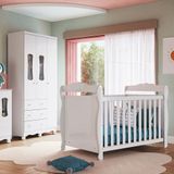 Quarto De Bebê Guarda Roupas 3 Portas Com Janelas E Berço Mini Cama 100% Mdf Aurora Espresso Móveis Branco Brilho