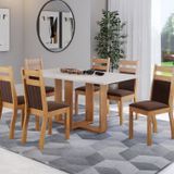 Mesa De Jantar Retangular Linz 1,60x80 Com 6 Cadeiras Sicilia Mel/ Blonde/ Bombom
