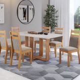 Mesa De Jantar Retangular Linz 1,60x80 Com 6 Cadeiras Sicilia Mel/ Blonde/ Perola