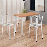 Conjunto Sala De Jantar Mesa Retangular 100x50cm Tampo Mdp 25mm 4 Banquetas Blumenau Yescasa Flor De Lotus / Branco