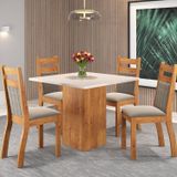 Mesa De Jantar Quadrada 90x90 Com 4 Cadeiras Sicilia Mel/ Blonde/ Perola