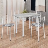 Conjunto Sala De Jantar Mesa Retangular 100x60cm Tampo Granito Topázio 4 Banquetas Maragogi Yescasa Preto Floral/ Branco