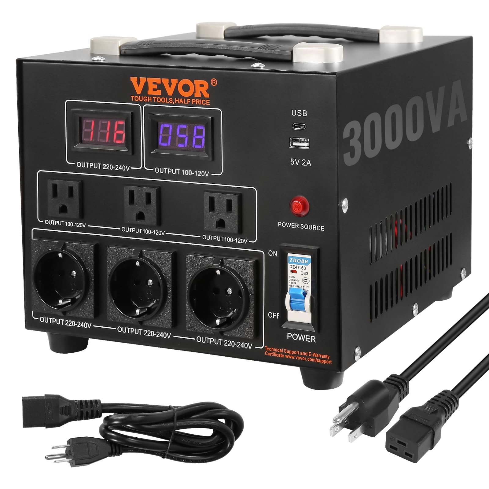 Transformador Conversor De Tensão Vevor 3000w 110v/220v Com Tomadas