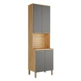 Paneleiro Com 4 Portas E Espaço Para Micro-ondas 100% Mdf Itália Espresso Móveis Amêndoa/cinza