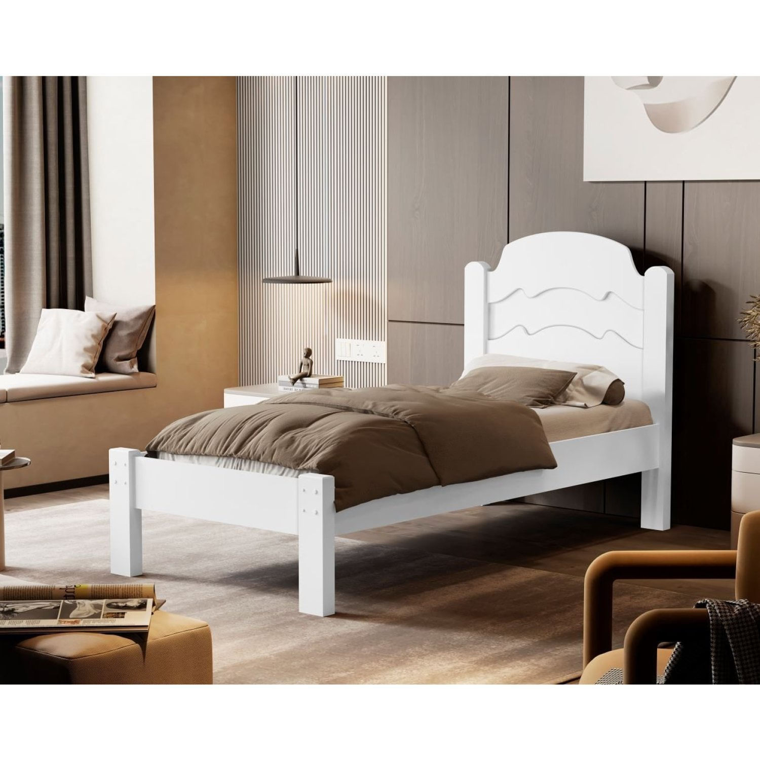 Cama De Solteiro 100% Mdf 107x94x195cm Iris Branco
