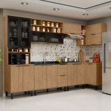 Cozinha Modulada Toscana 7 Peças Mdf Com Paneleiro 1 Forno E Armários Canto Freijó