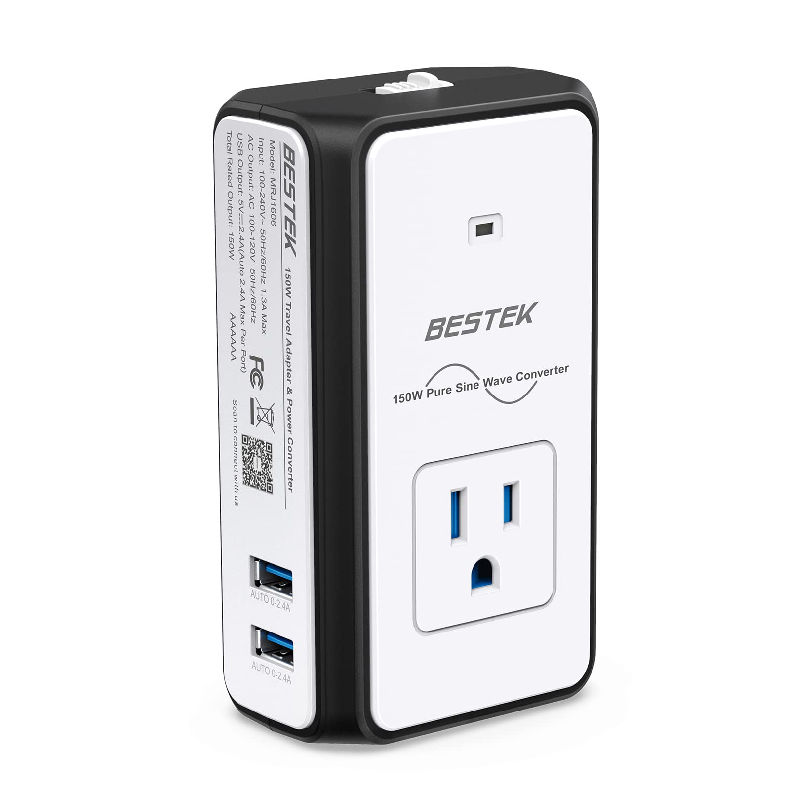 Conversor De Tensão Bestek 220v Para 110v 150w Com 2 Portas Usb