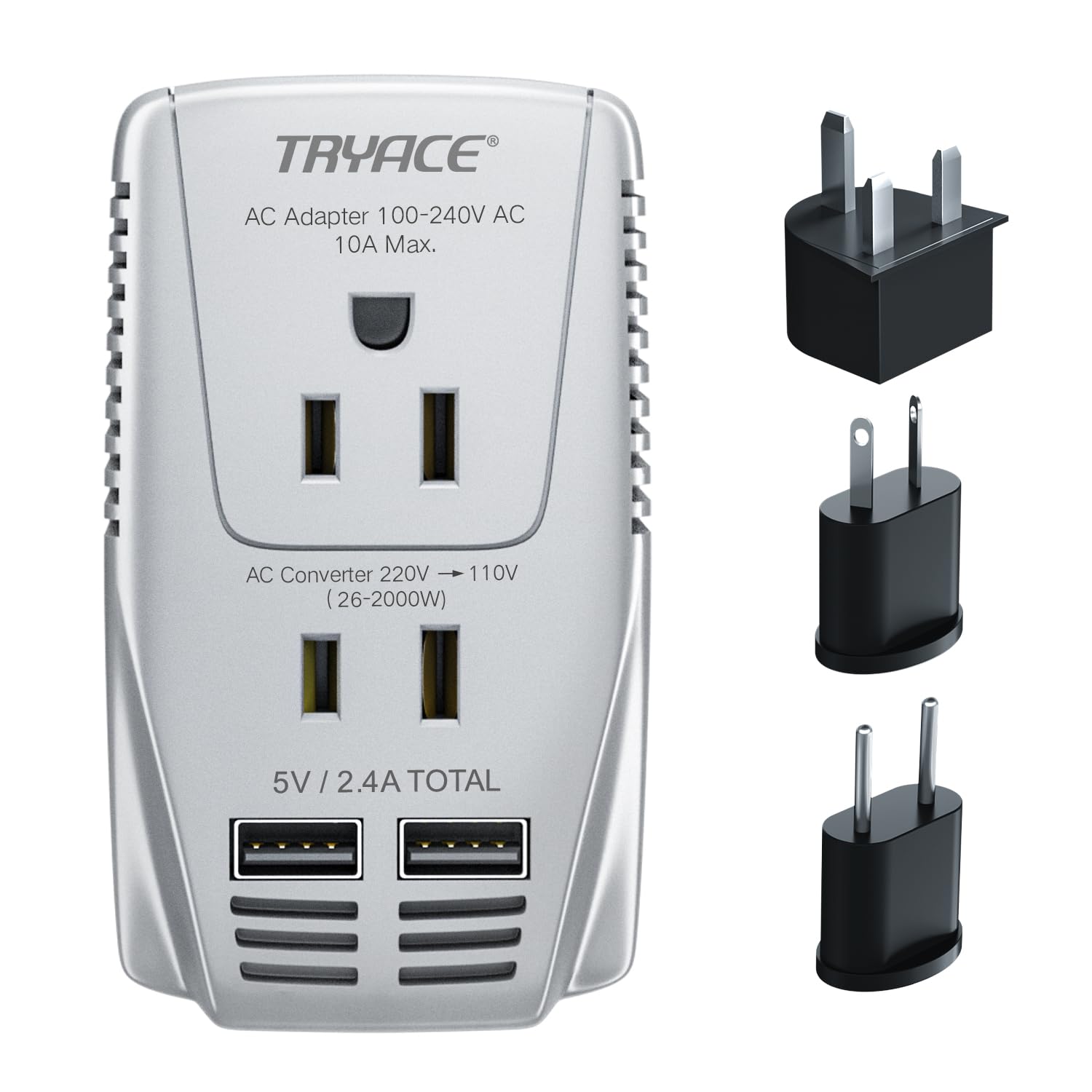 Conversor De Tensão Tryace 2000w 220v A 110v Com 2 Portas Usb Cinza