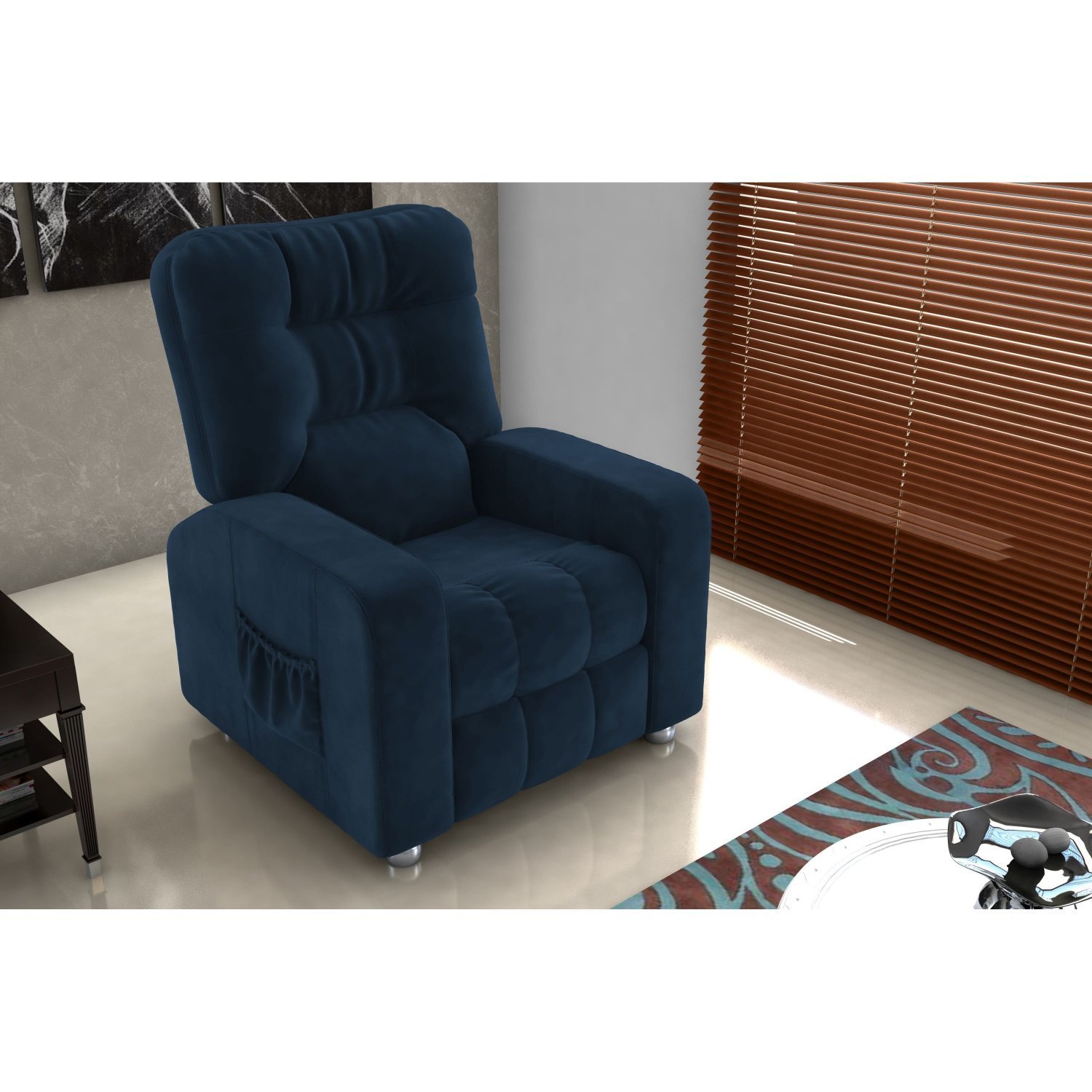 Poltrona Do Papai Reclinável Azera Veludo Maserati Azul