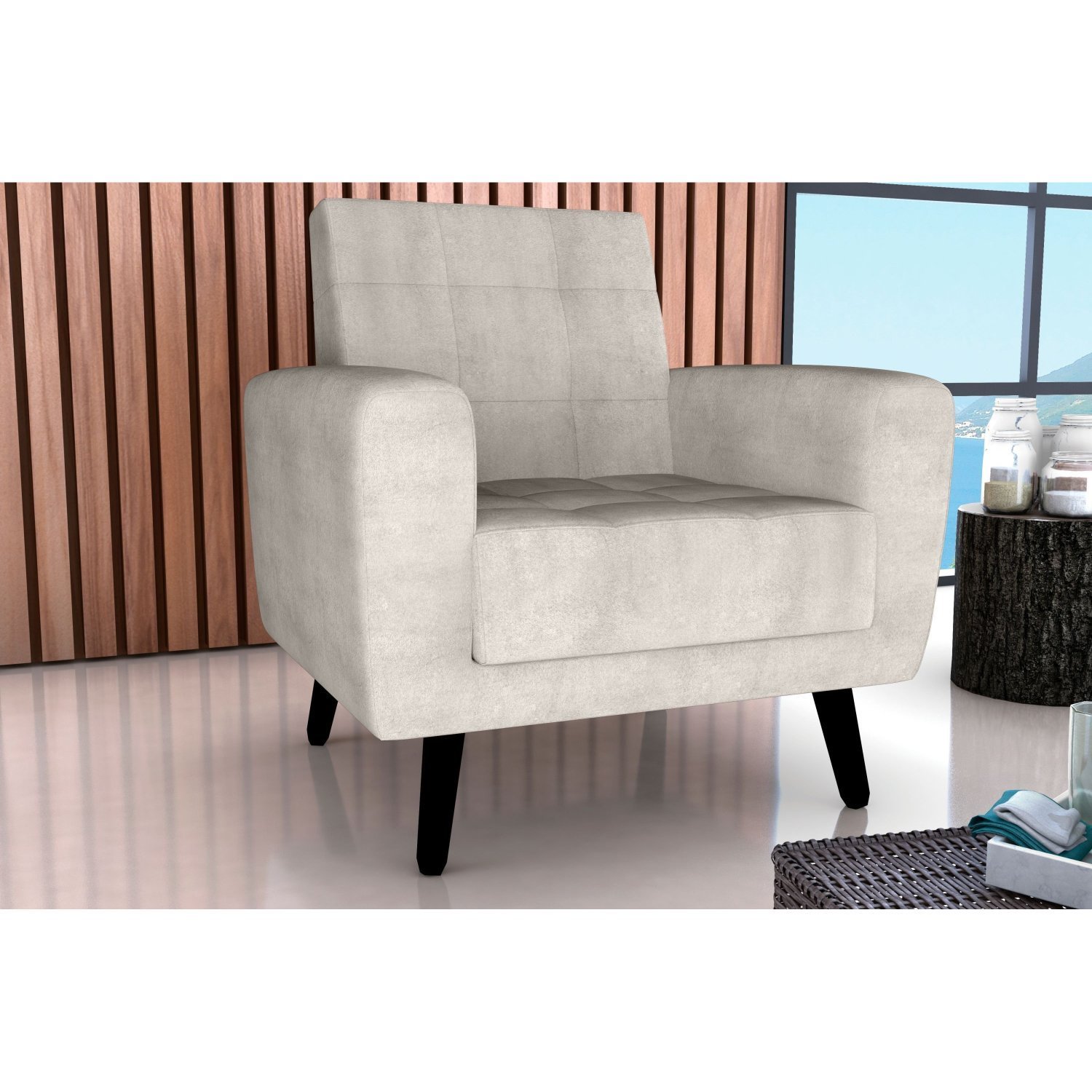 Poltrona Para Sala De Estar Em Veludo Lívia Boucle Natural