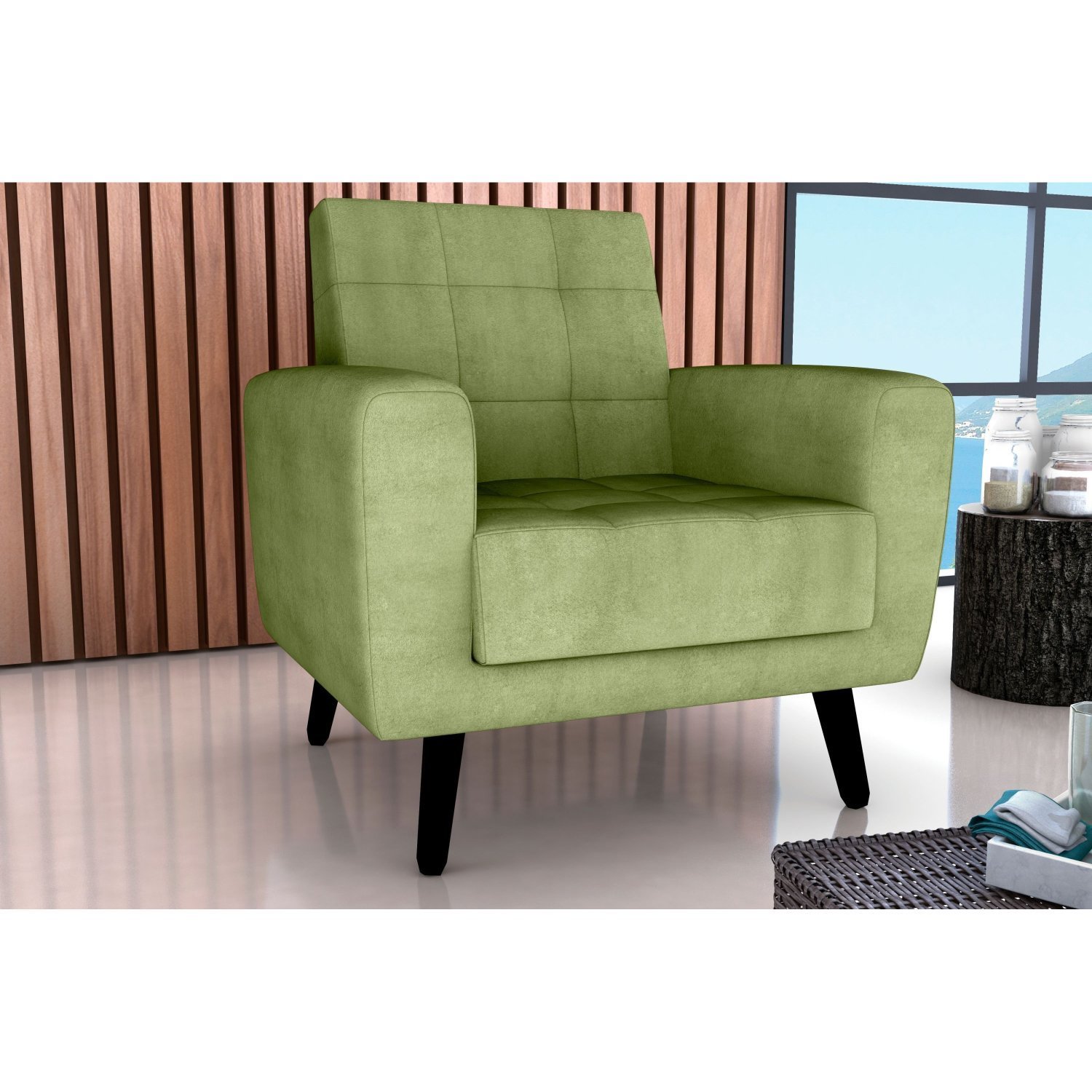 Poltrona Para Sala De Estar Em Veludo Lívia Boucle Oliva