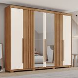 Guarda-roupa Casal 6 Portas 4 Gavetas Com Espelho Norton Nature/off White