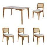 Conjunto Sala De Jantar Mesa Monalisa Com 4 Cadeiras Rainha Em Madeira Maciça Mel Natural/off White