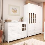 Quarto Infantil Com Guarda-roupas E Cômoda Com Janelas 100% Mdf Maya Clássico Espresso Móveis Branco Brilho