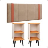 Kit 2 Mesinhas Off White/cinamomo Canto Nicho Prateleira Cabeceira Suspensa Almofadada Cama Box Queen Size 1,6 Detalhe Lateral Bege Suede - Lojas Rpm
