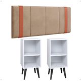Kit 2 Mesinhas Branco Canto Nicho Prateleira Cabeceira Suspensa Almofadada Cama Box Queen Size 1,60 Detalhe Lateral Bege Suede - Lojas Rpm