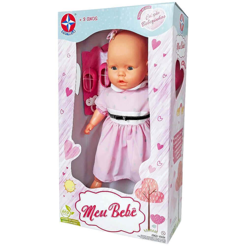Boneca Meu Bebe Com Vestido Rosa 60cm Estrela