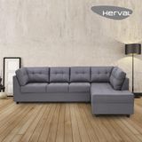 Sofá De Canto 6 Lugares Herval Gran, Chaise Direita, Linho Cinza
