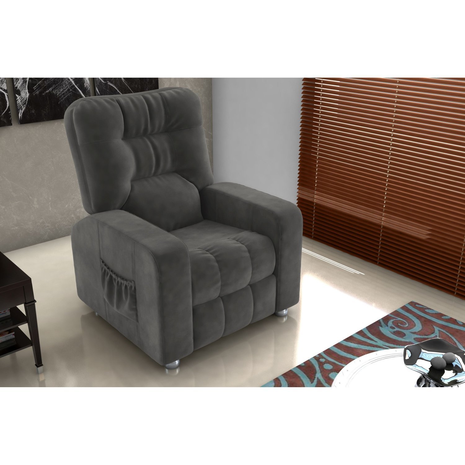 Poltrona Do Papai Reclinável Azera Veludo Maserati Cinza