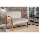 Namoradeira Anita Sofá 2 Lugares Moderna Braço Madeira Suede Bege Claro 080