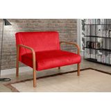 Namoradeira Anita Sofá 2 Lugares Moderna Braço Madeira Suede Vermelho 100