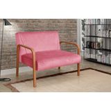 Namoradeira Anita Sofá 2 Lugares Moderna Braço Madeira Suede Rosa 280